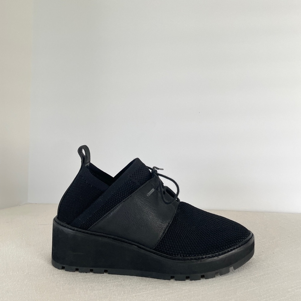 Eileen Fisher Black Knit Lace Up Wedge Wilson Sneakers Shoes size 9